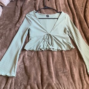 Cropped bell sleeve sage green top